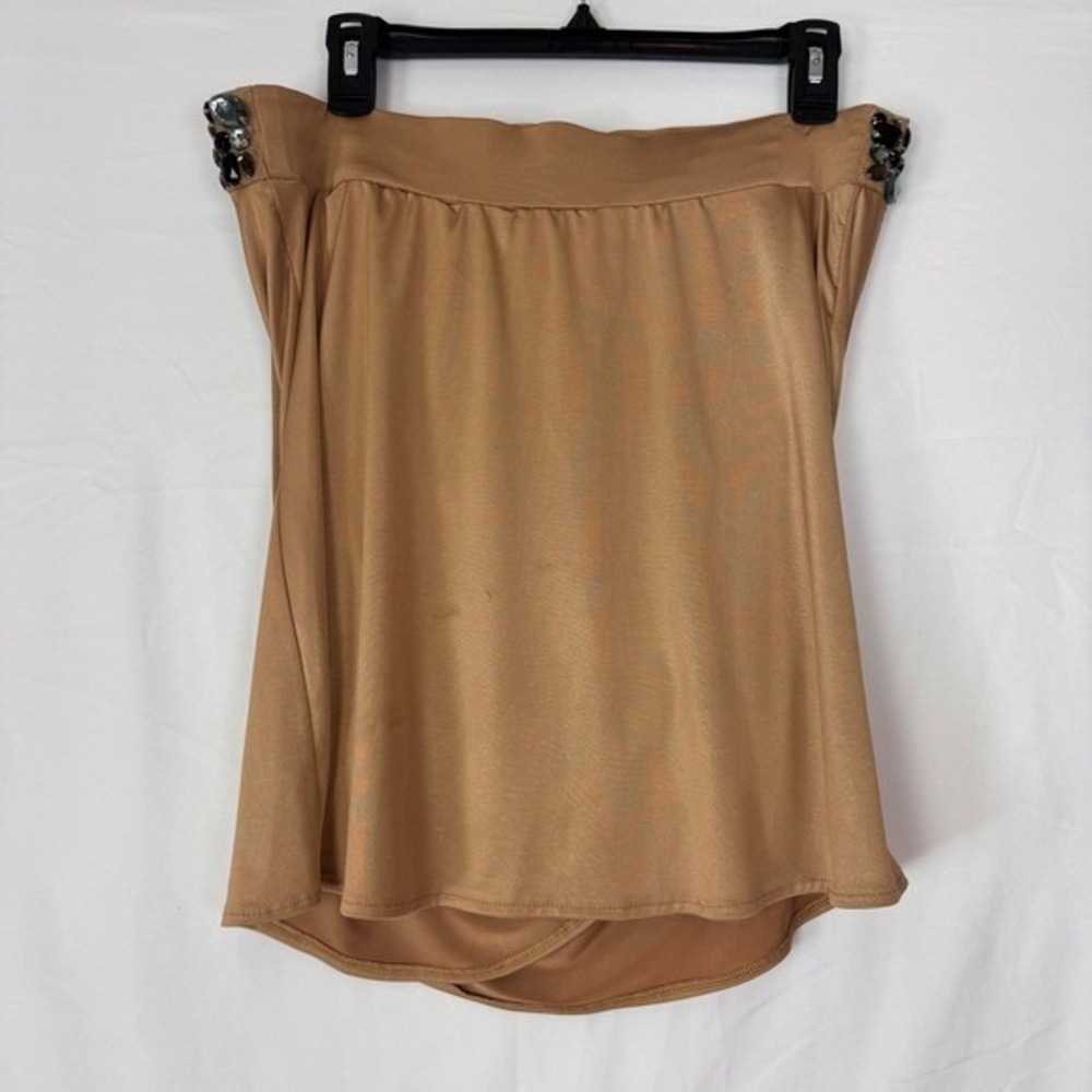 Strapless Top Tan Gold Draped‎ Size L - Picture 4 of 5